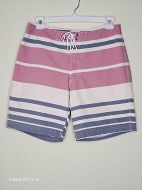 J Crew Men's Pink & Navy Stripe Swim Trunks